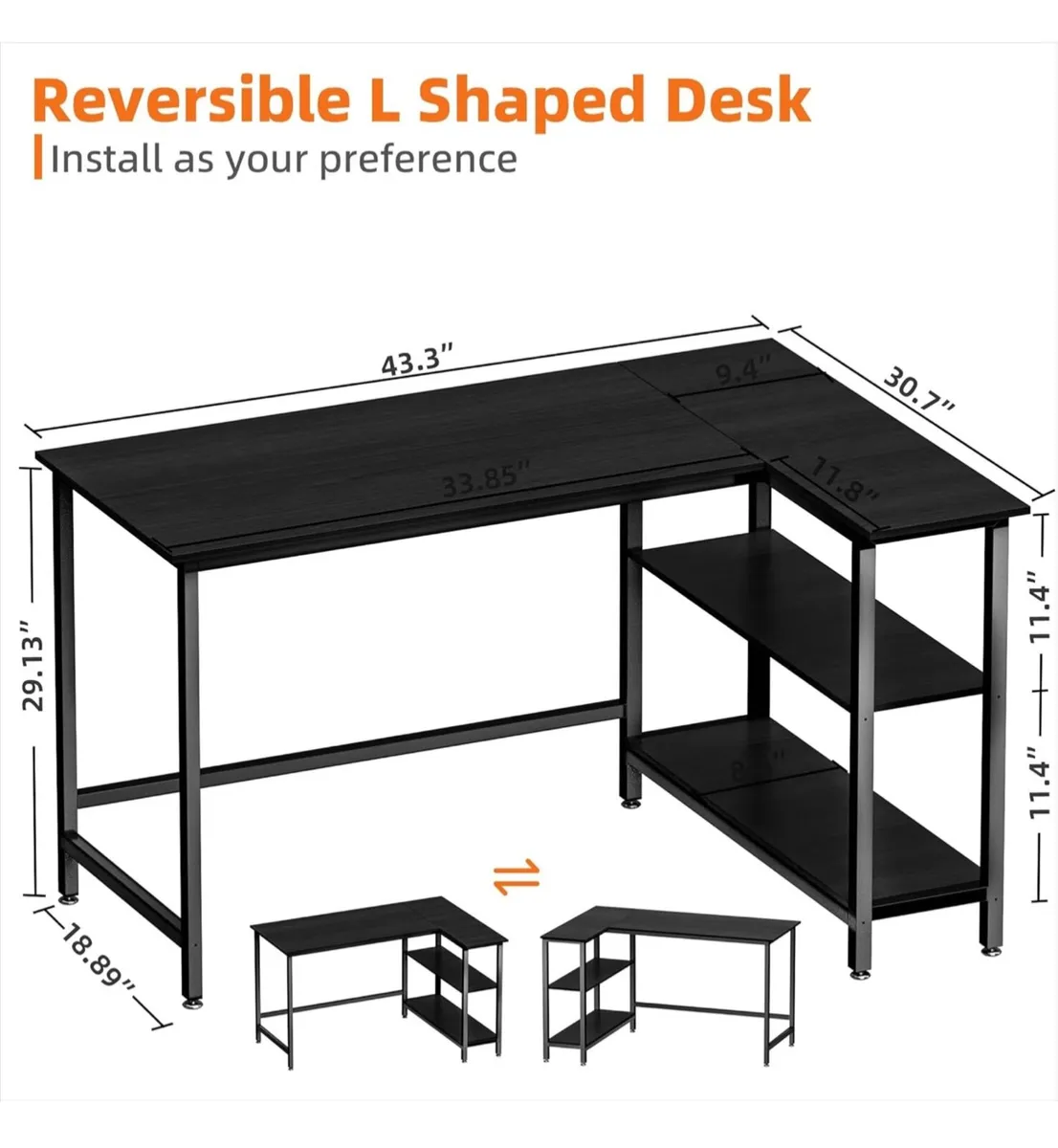 L Shaped Desk, 110x80cm Gaming Computer Desk - Image 2