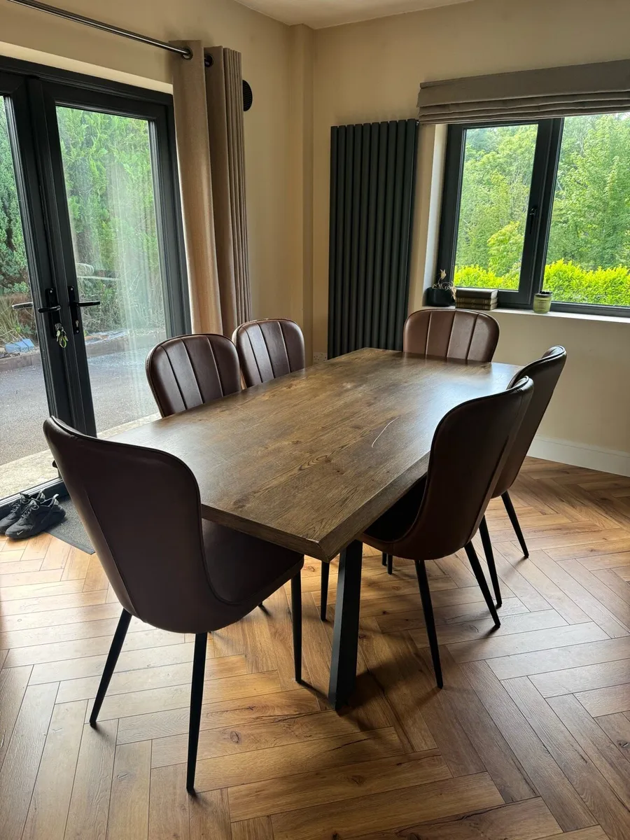 Smoked Oak Dining table set w/ 6 dining chairs - Image 1