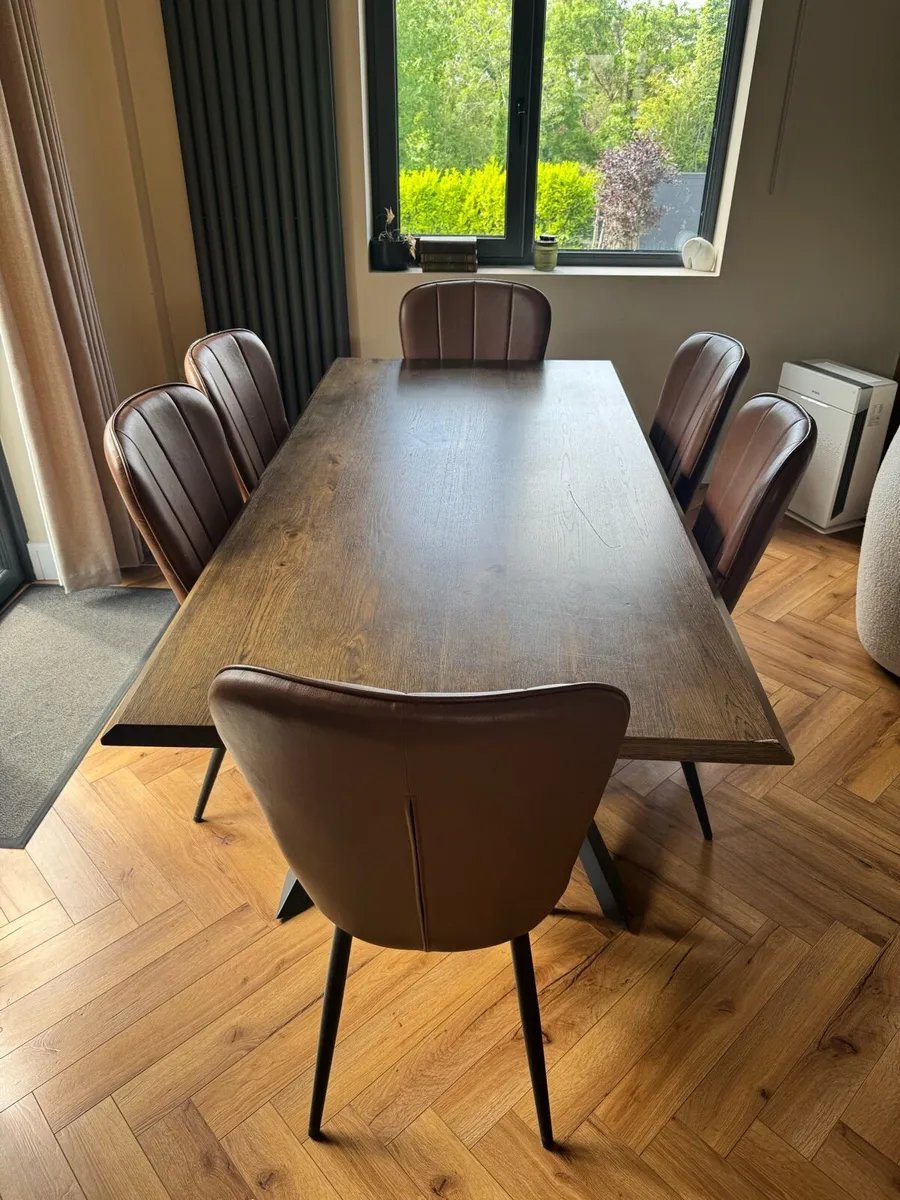 Smoked Oak Dining table set w/ 6 dining chairs - Image 2