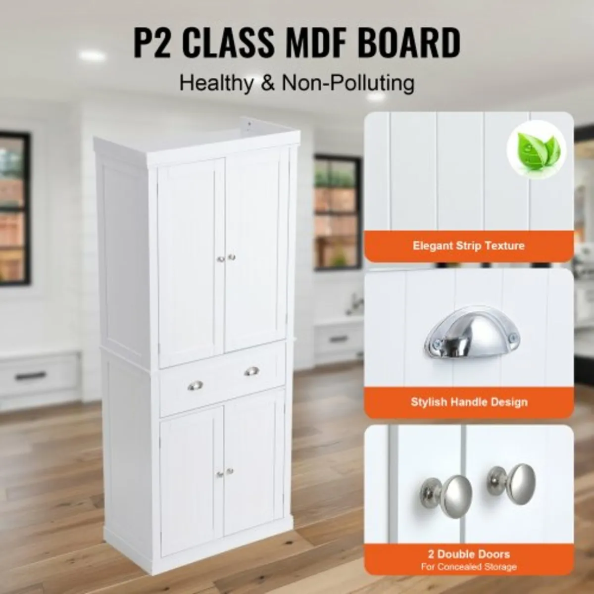 72" Kitchen Pantry Storage Cabinet, Freestanding U - Image 3