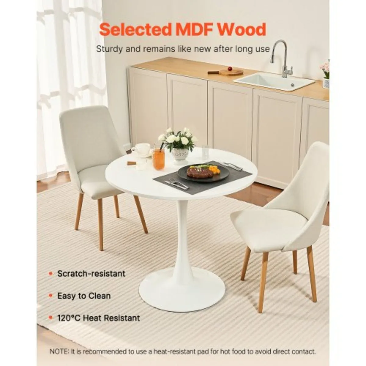 31.5 in Round Dining Table Wood Kitchen Table for - Image 2