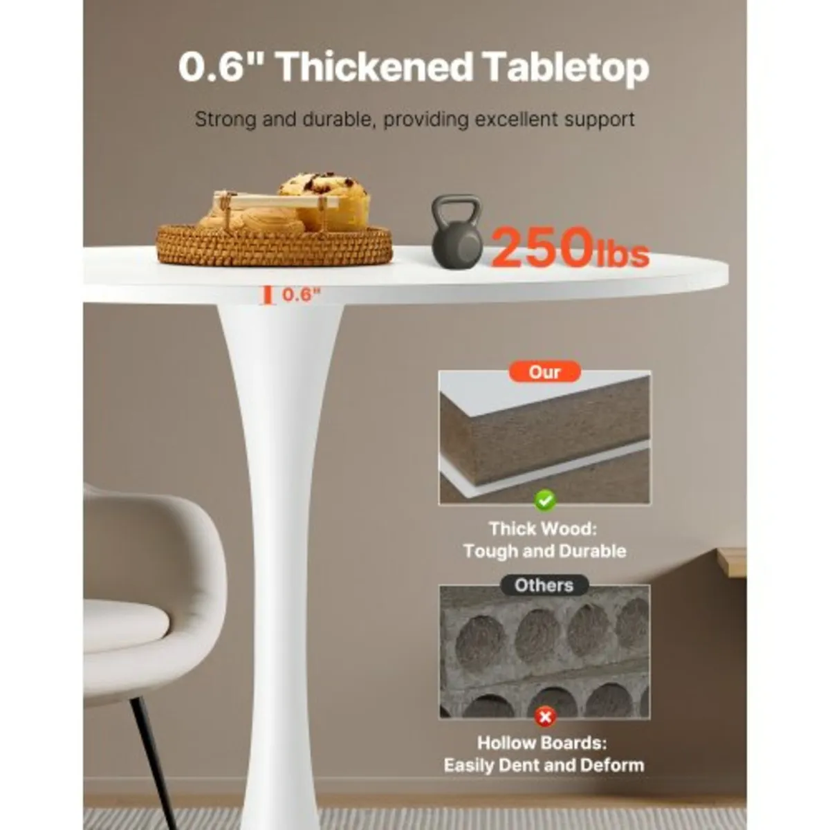 31.5 in Round Dining Table Wood Kitchen Table for - Image 3