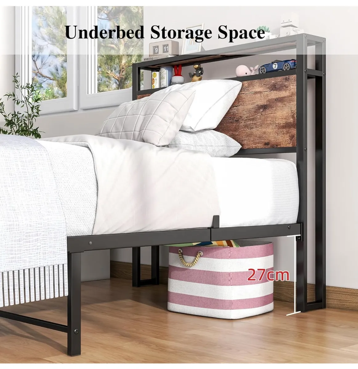 Single Bed Frame with Storage Headboard - Image 4