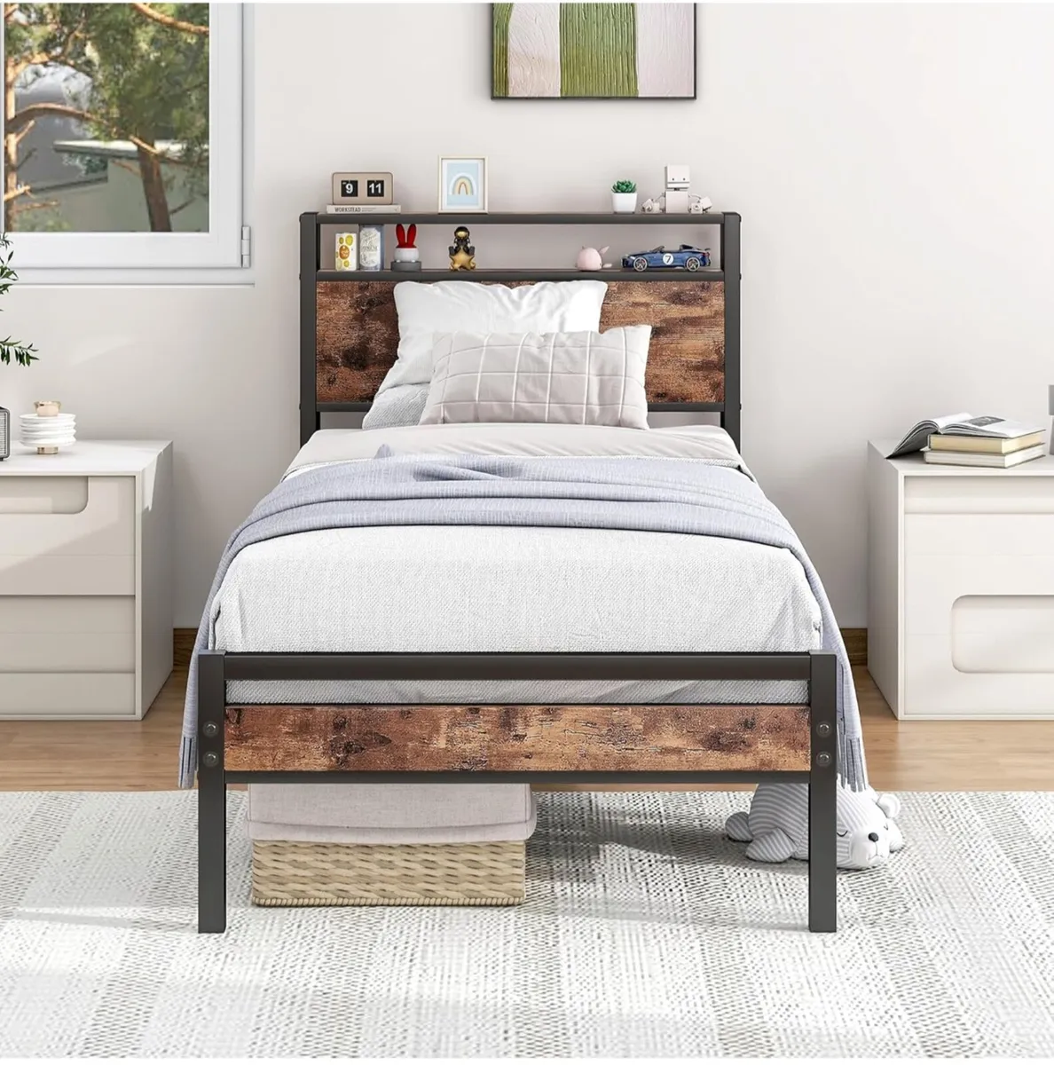 Single Bed Frame with Storage Headboard - Image 1