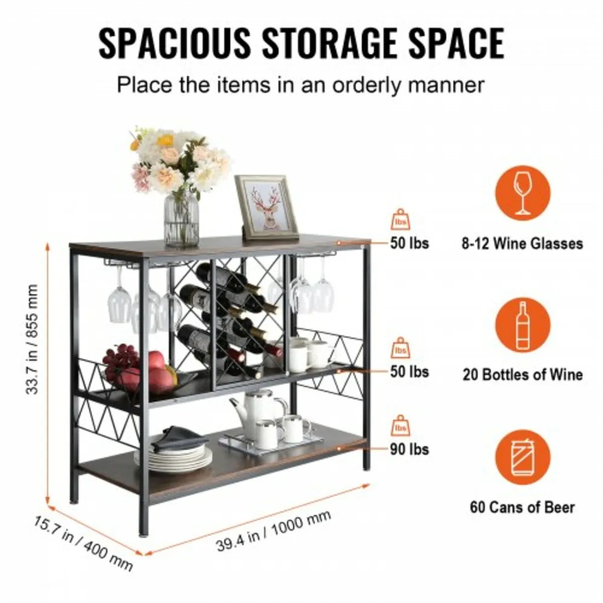 40 Inch Industrial Bar Cabinet, Wine Table for Liq - Image 2