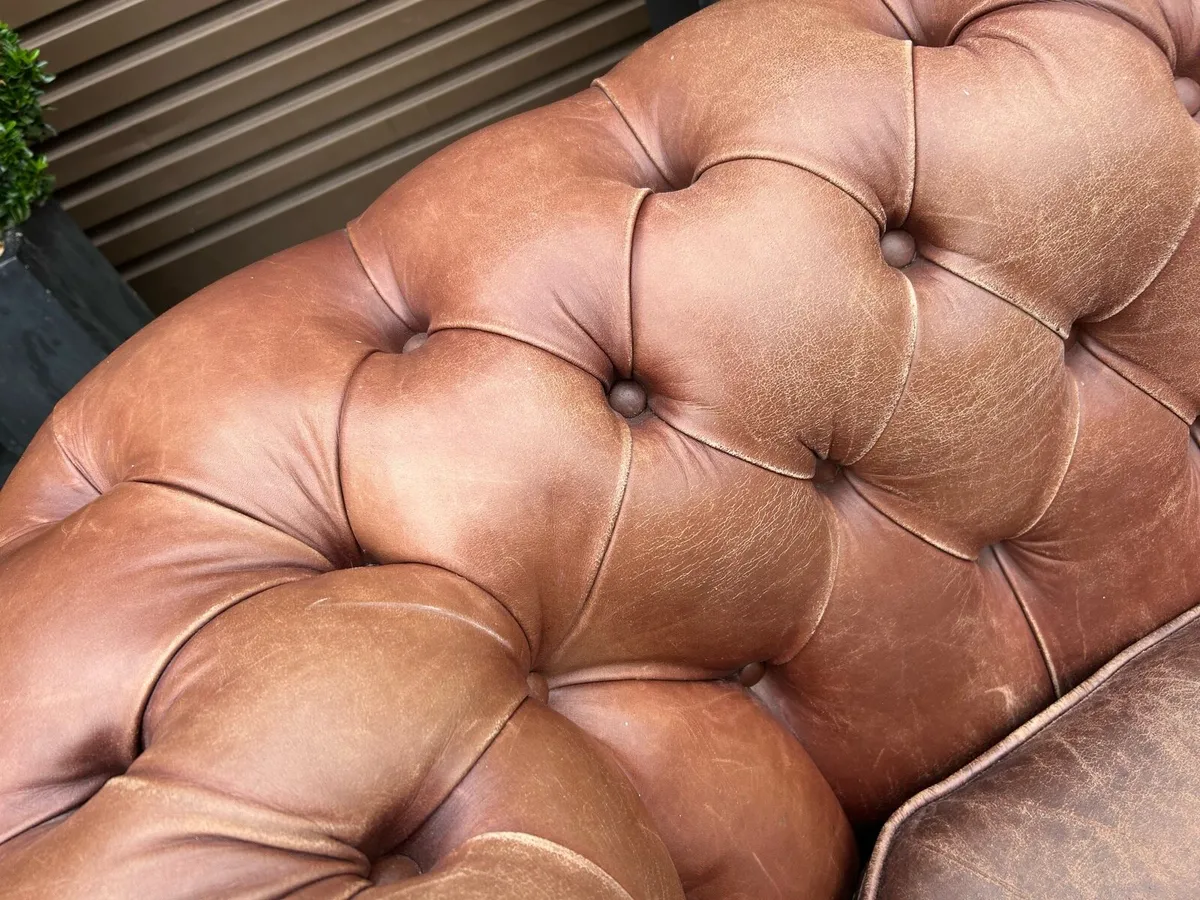 Real leather two seater chesterfield sofa - Image 3