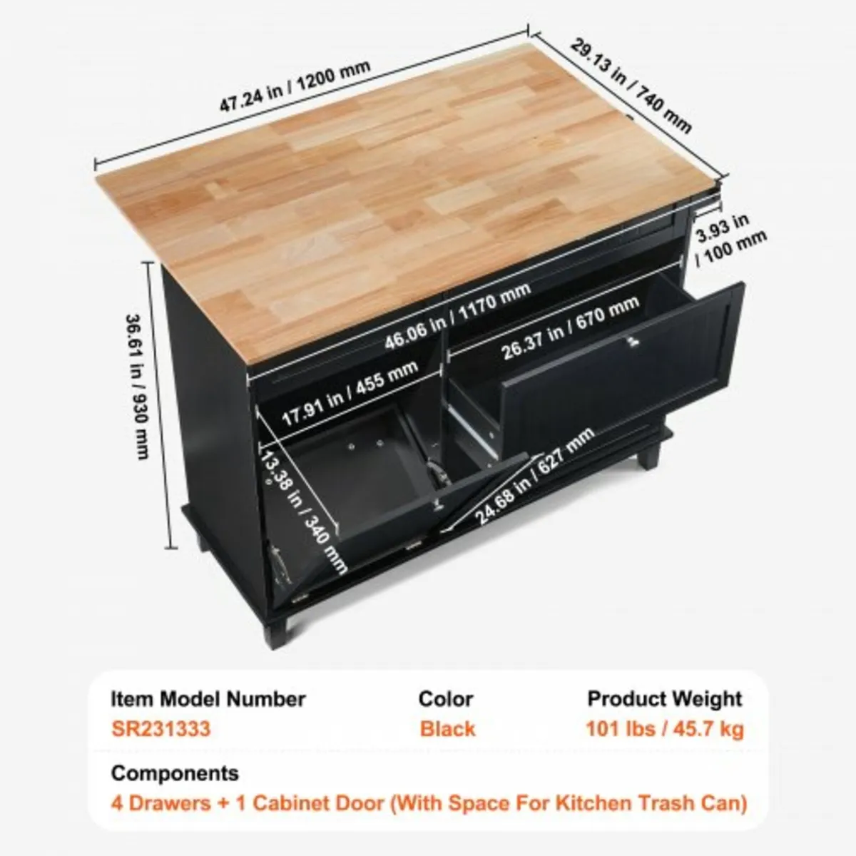 Kitchen Island Cart Storage Cabinet Serving with D - Image 2