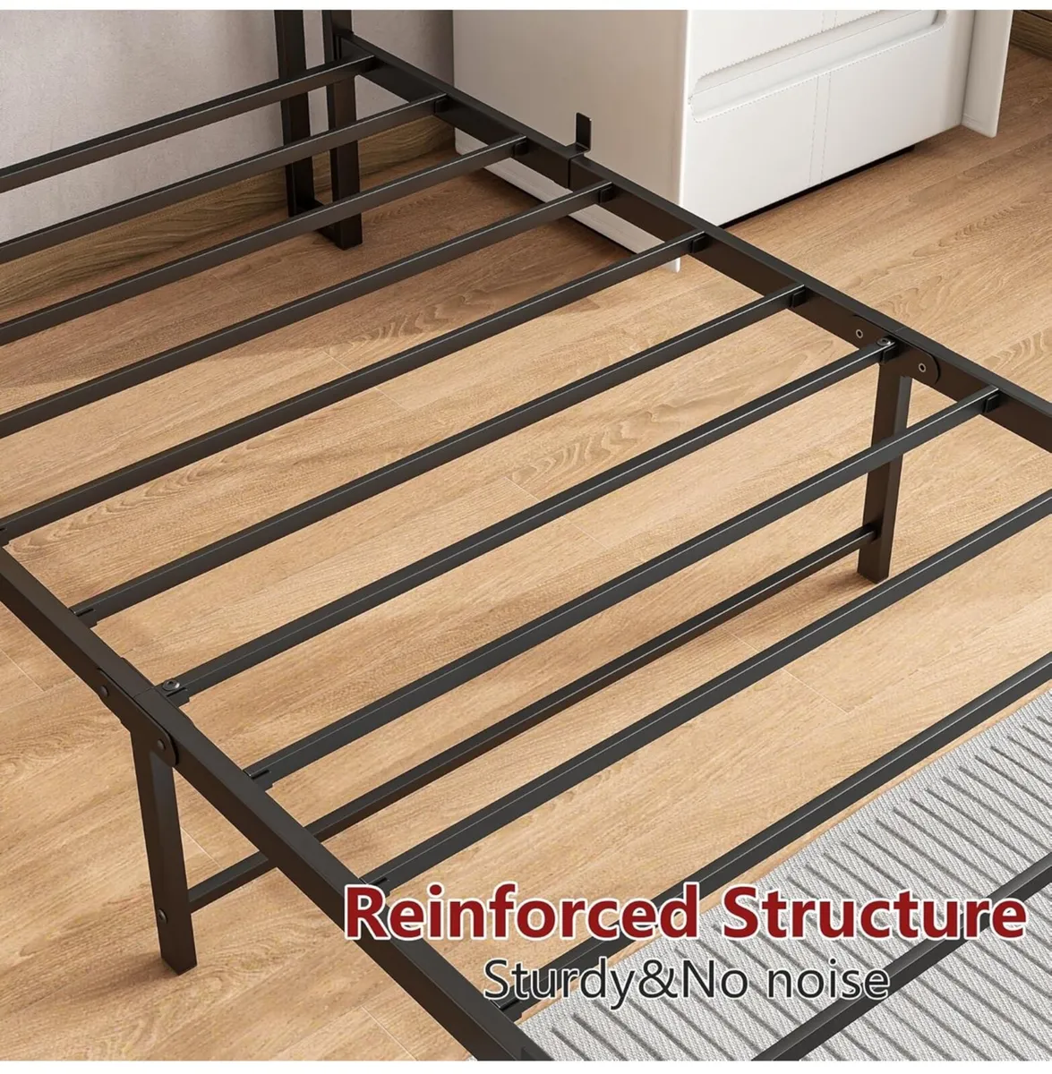 Single Bed Frame with Storage Shelf Headboard & LE - Image 3