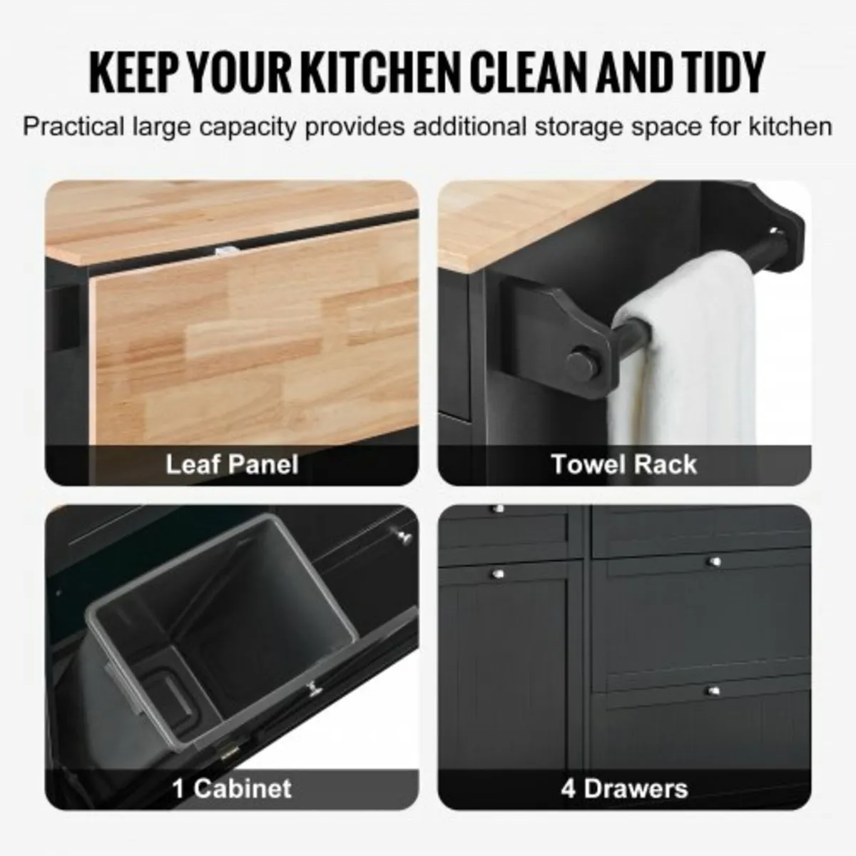 Kitchen Island Cart Storage Cabinet Serving with D - Image 3