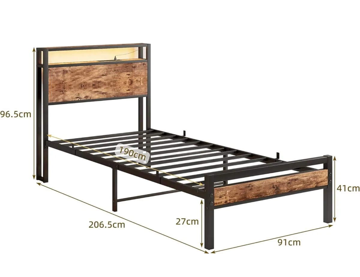 Single Bed Frame with Storage Shelf Headboard & LE - Image 4