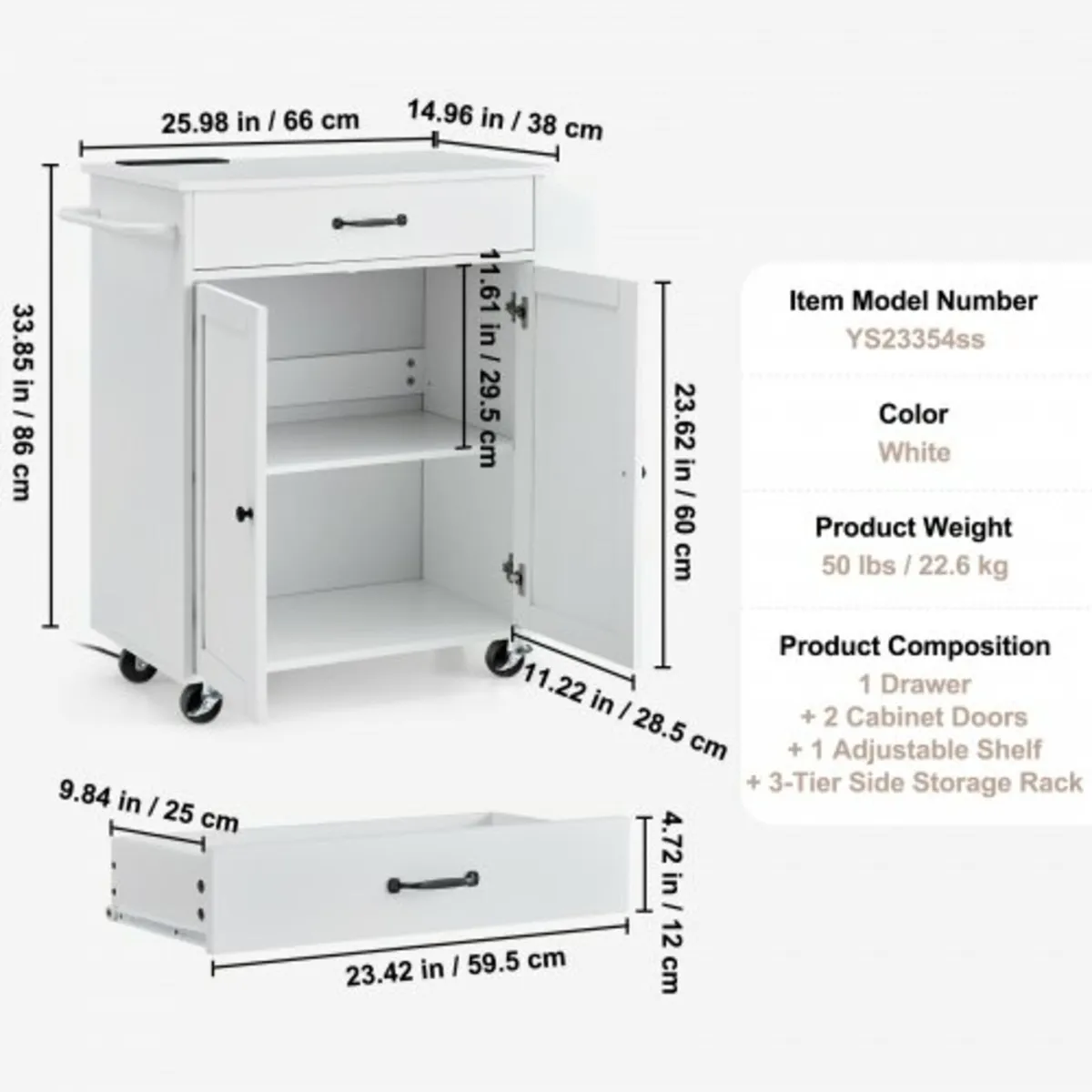 Kitchen Island Cart Rolling Storage Cabinet on Whe - Image 2