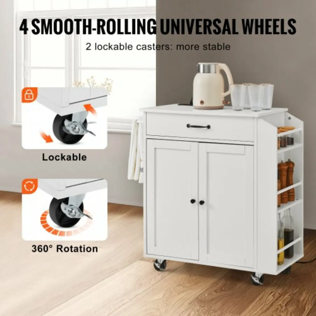 Kitchen Island Cart Rolling Storage Cabinet on Whe - Image 3