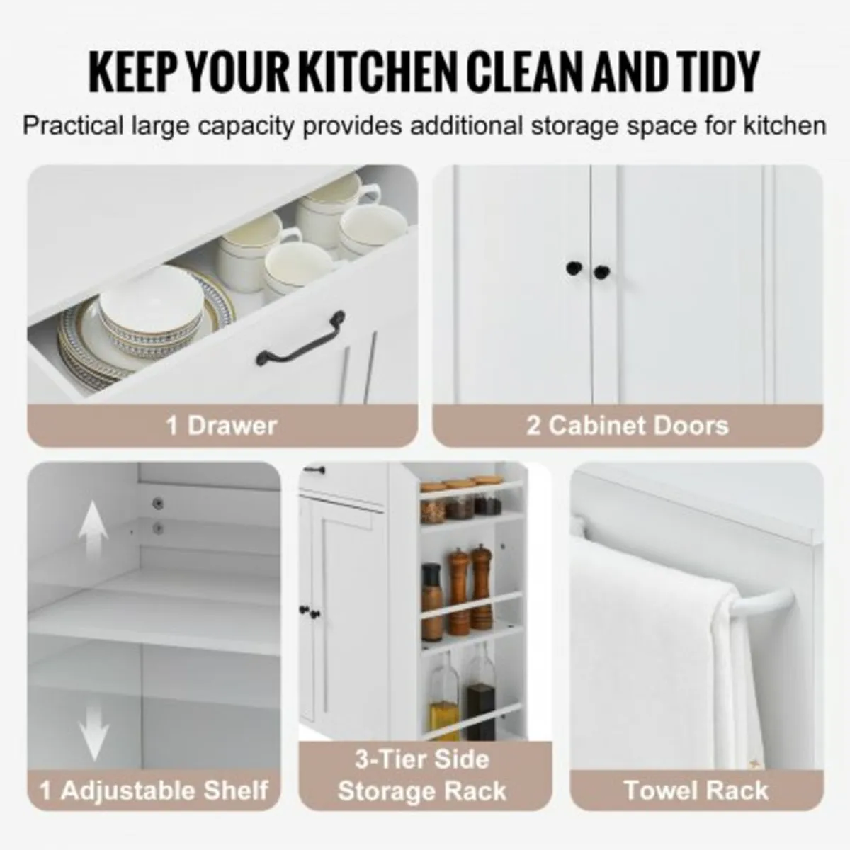 Kitchen Island Cart Rolling Storage Cabinet on Whe - Image 4