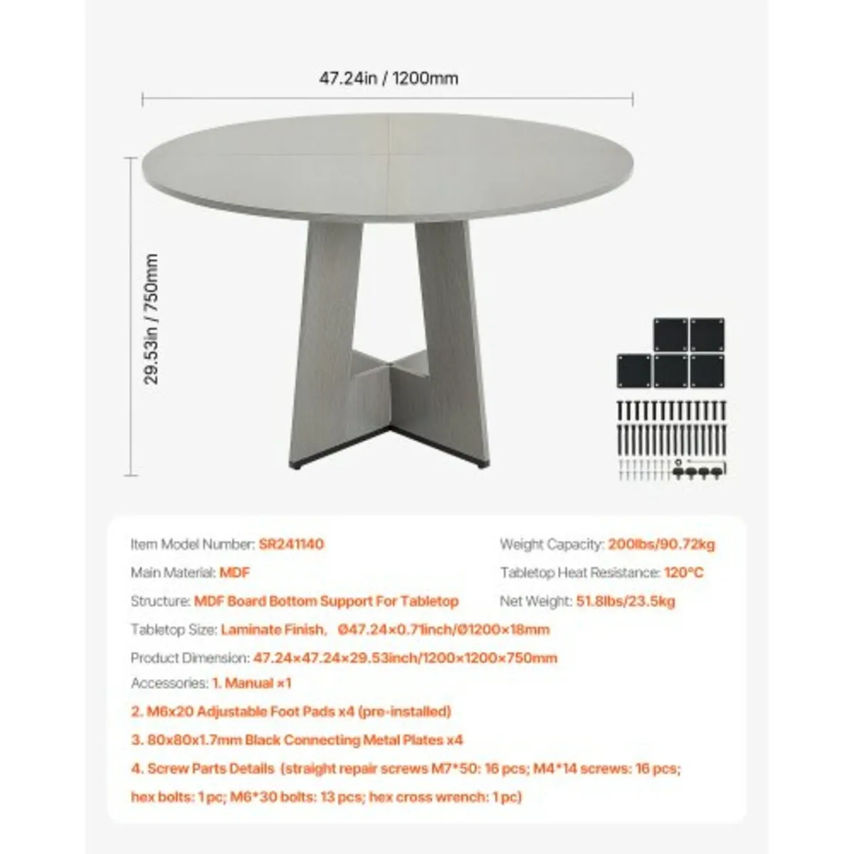47 in Round Dining Table Wood Kitchen Table for 2- - Image 2