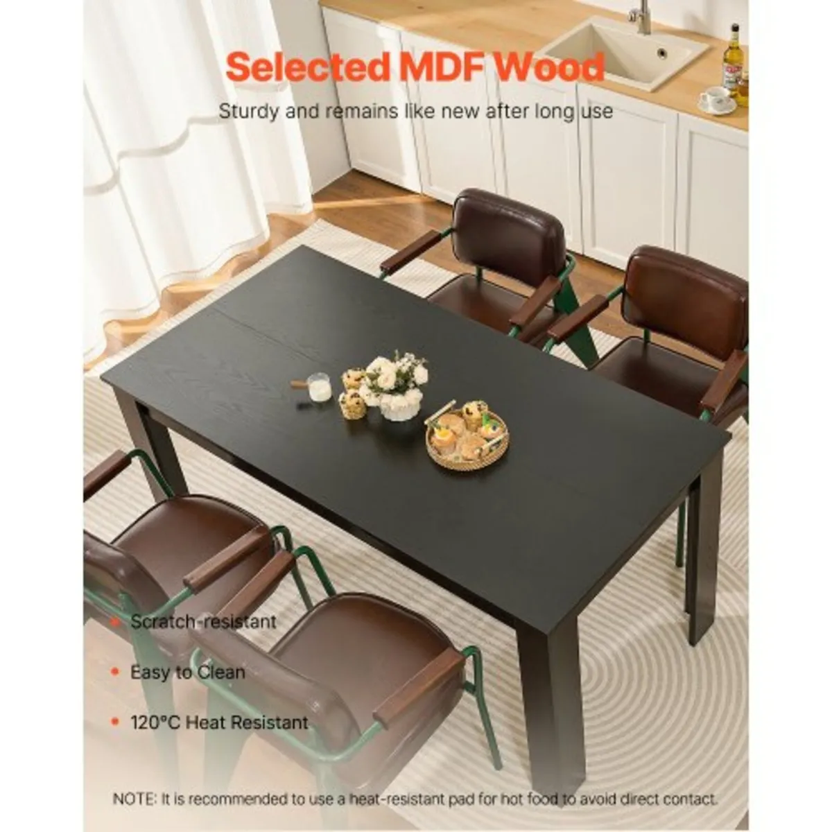 63in Rectangle Dining Table Wood Kitchen Table for - Image 3