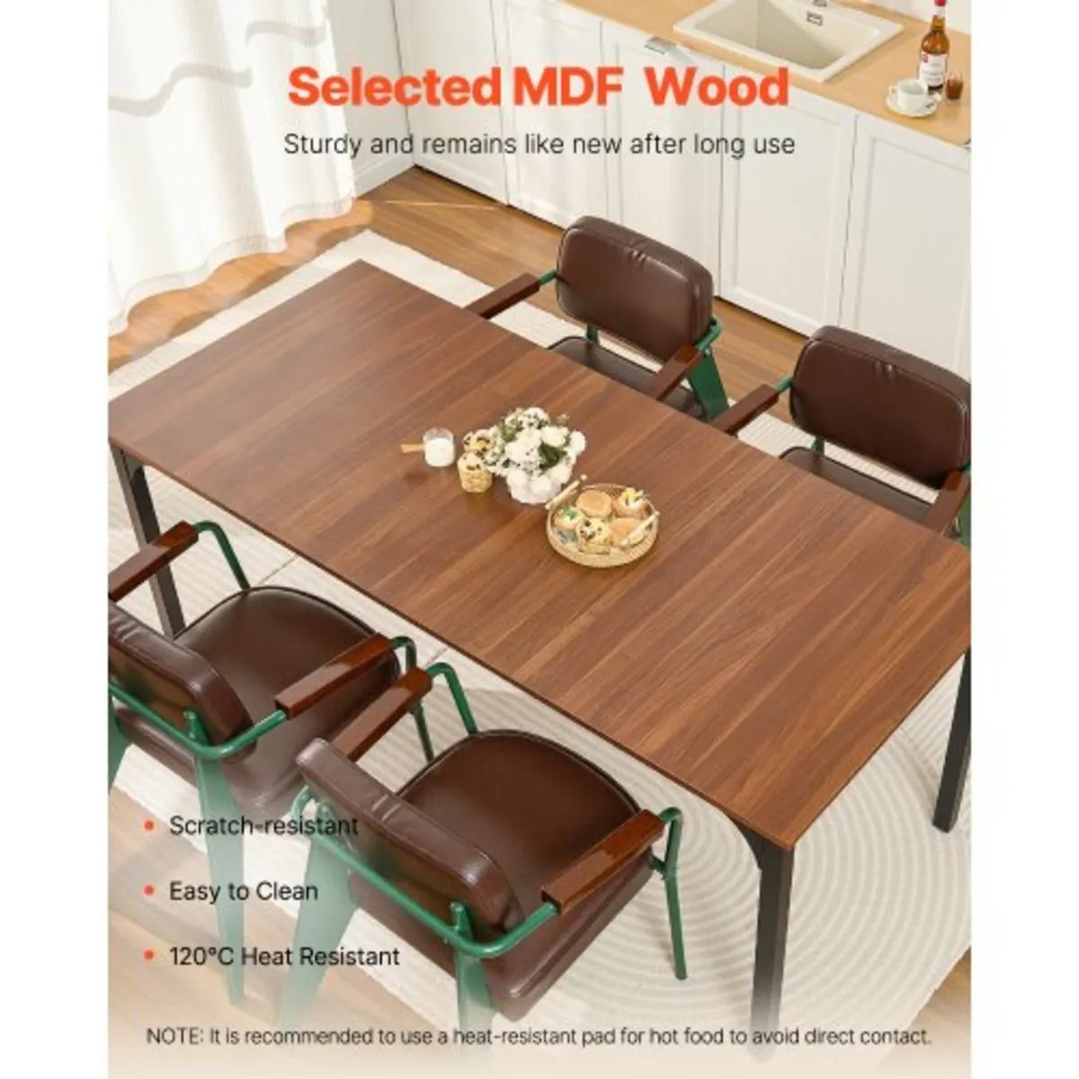 71in Rectangle Dining Table Wood Kitchen Table for - Image 2