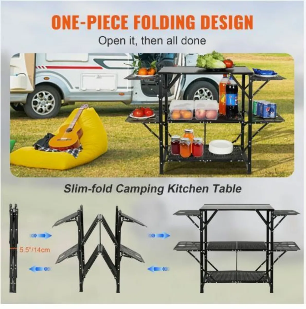 Camping Kitchen Table, One-piece Folding Portable - Image 2