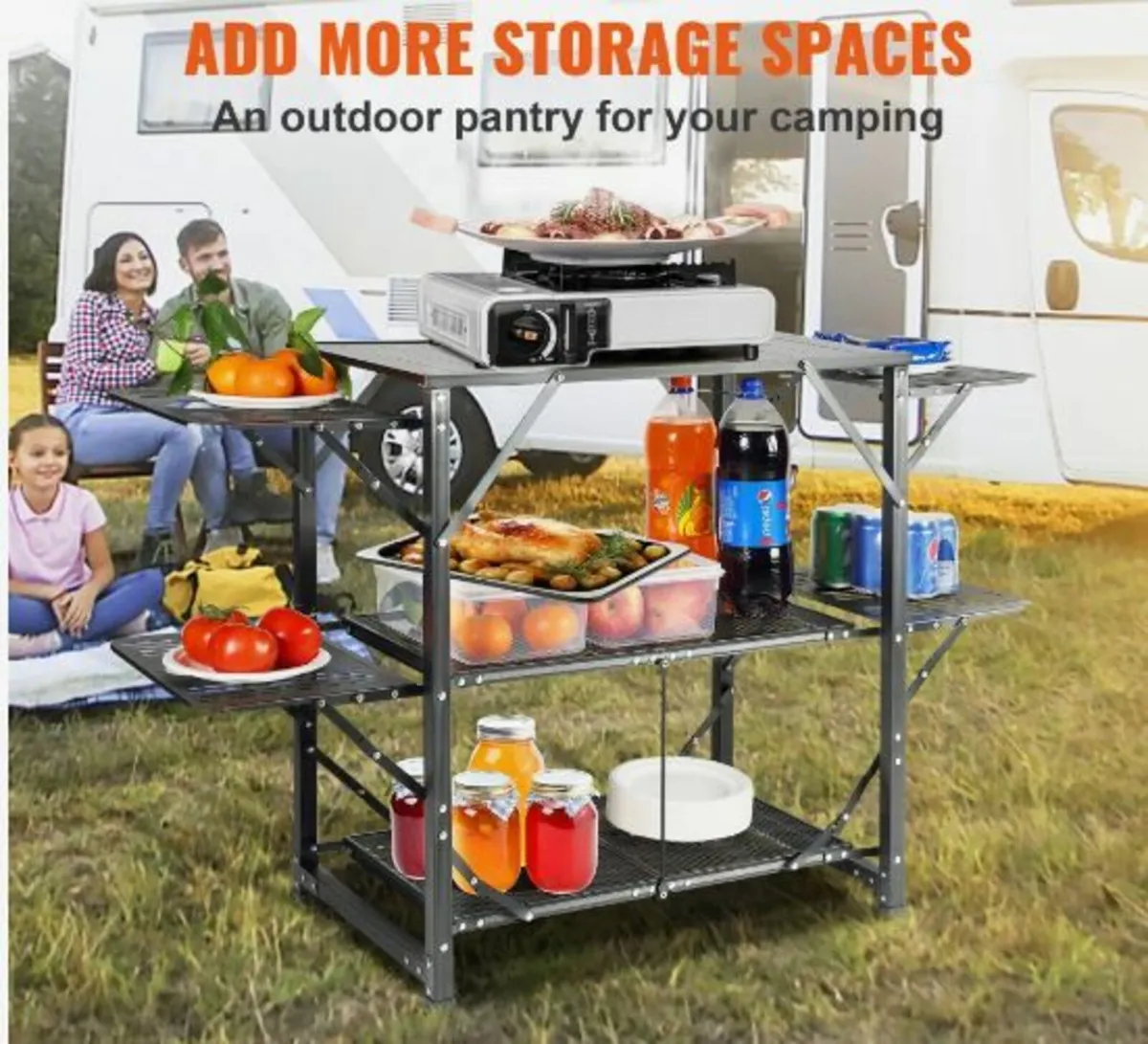 Camping Kitchen Table, One-piece Folding Portable - Image 3
