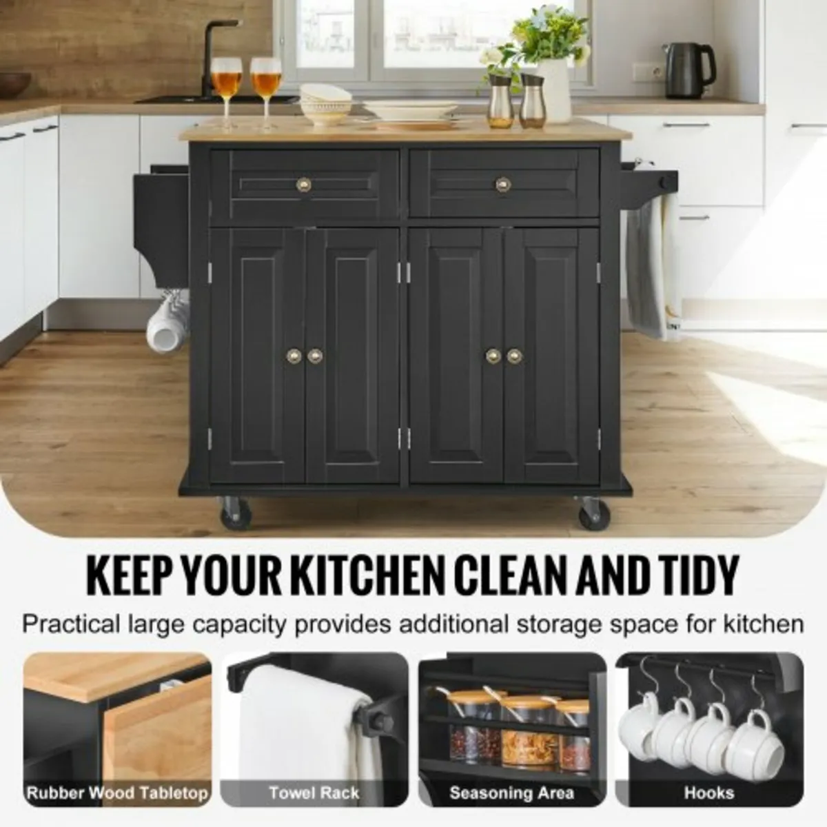 Kitchen Island Cart Rolling Storage Cabinet on Whe - Image 2