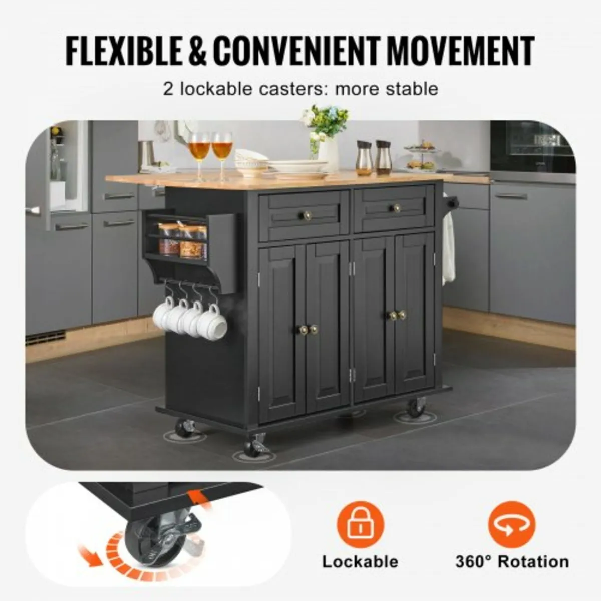 Kitchen Island Cart Rolling Storage Cabinet on Whe - Image 3
