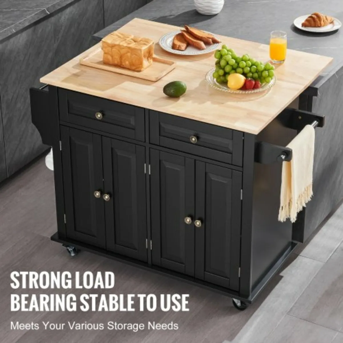 Kitchen Island Cart Rolling Storage Cabinet on Whe - Image 4