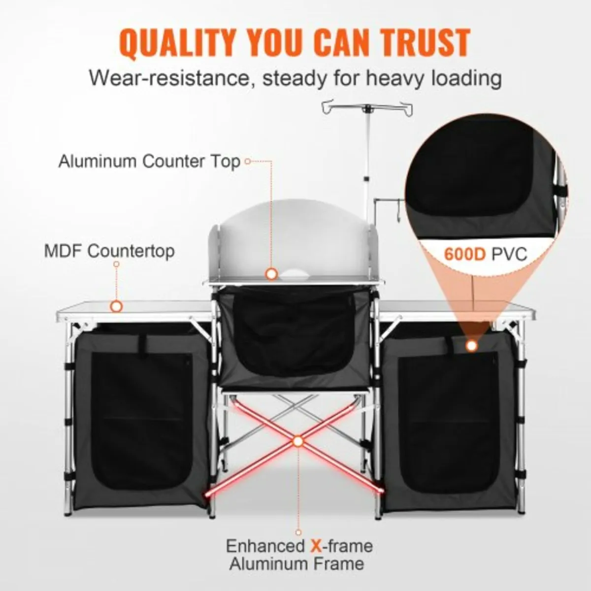 Camping Kitchen Table, Folding Outdoor Cooking Tab - Image 3