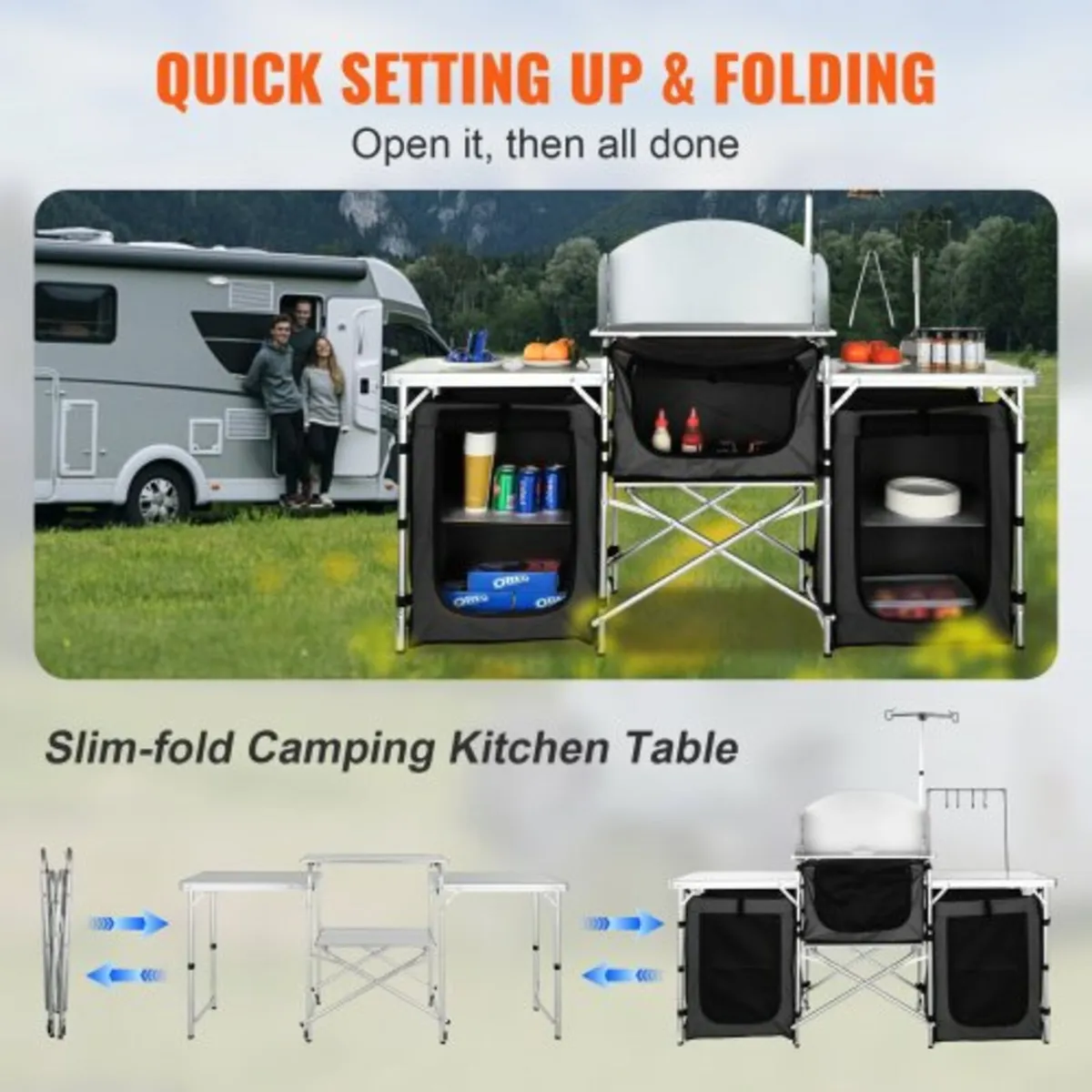 Camping Kitchen Table, Folding Outdoor Cooking Tab - Image 4