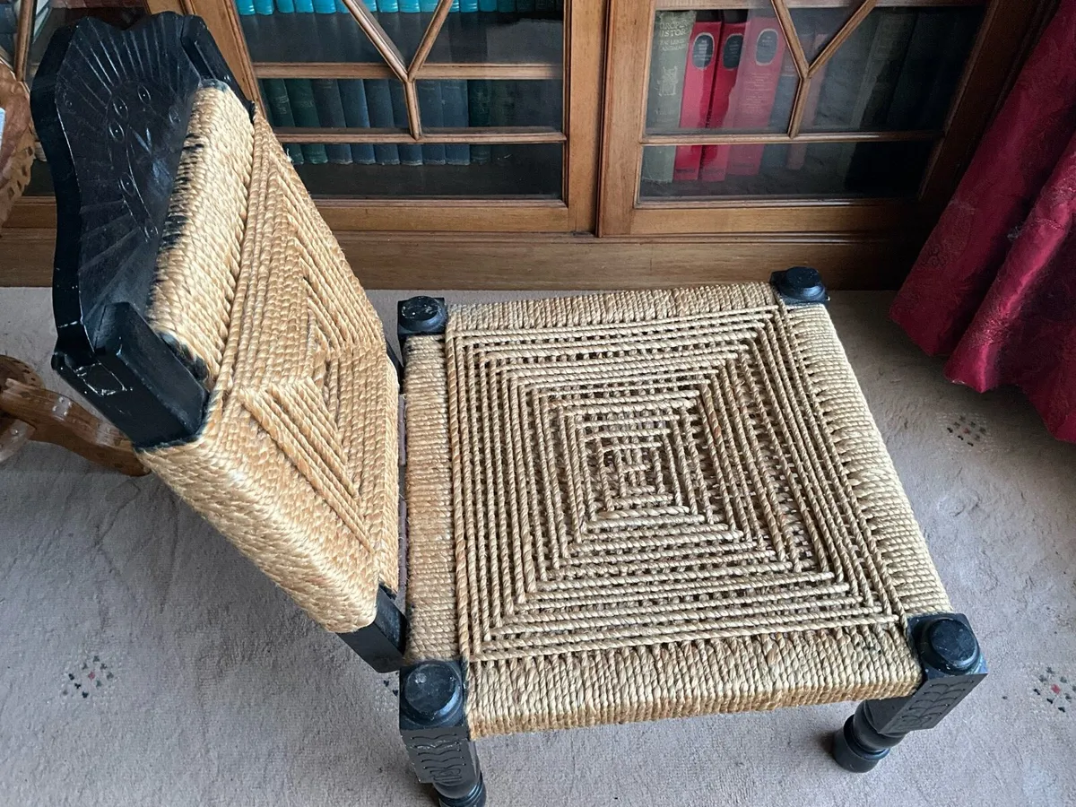 Vintage Indian Tribal Hand Carved Low Chair 1920s - Image 3