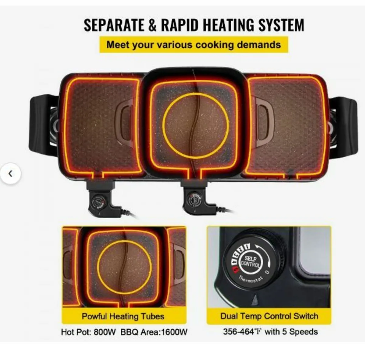 2 in 1 Electric Grill and Hot Pot, 2400W - Image 2