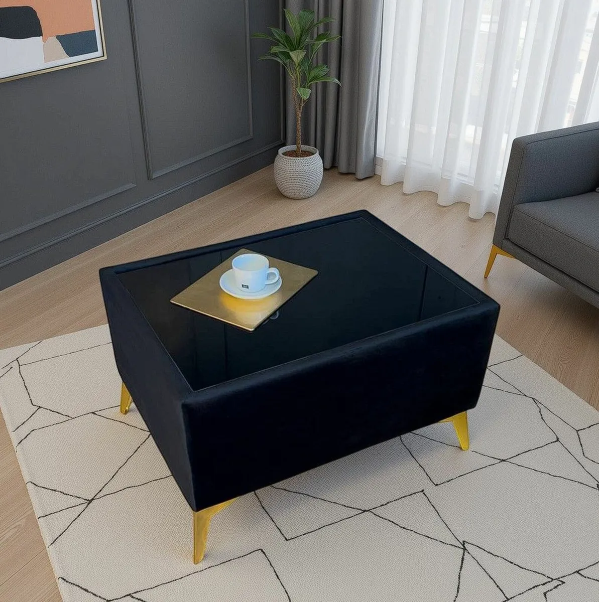 Designer Velvet Coffee Table 77x57x45cm - Image 4