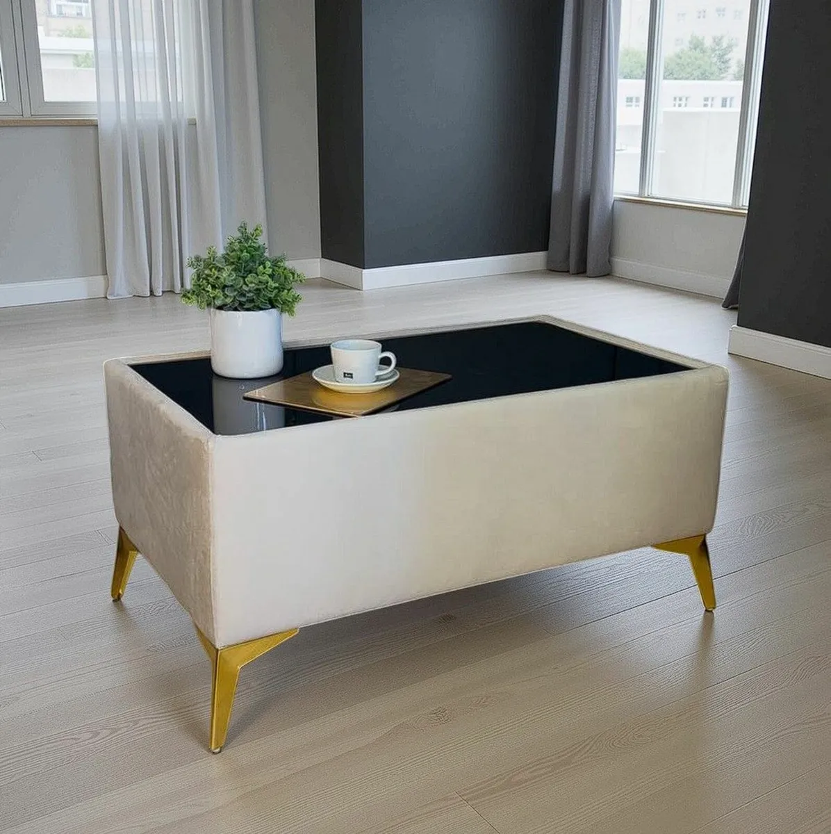 Designer Velvet Coffee Table 77x57x45cm - Image 1