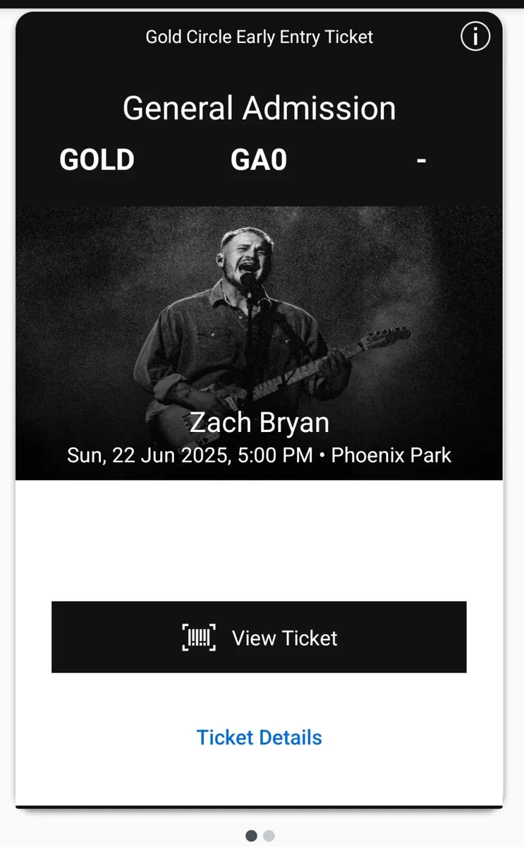 Zach Bryan GOLDEN CIRCLE EARLY Tickets Sunday 22nd - Image 1