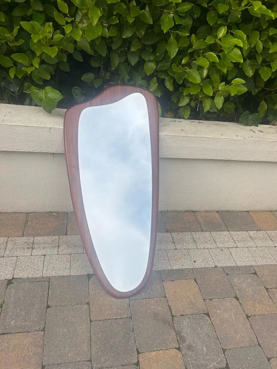 Mid century solid teak teardrop mirror retro - Image 1