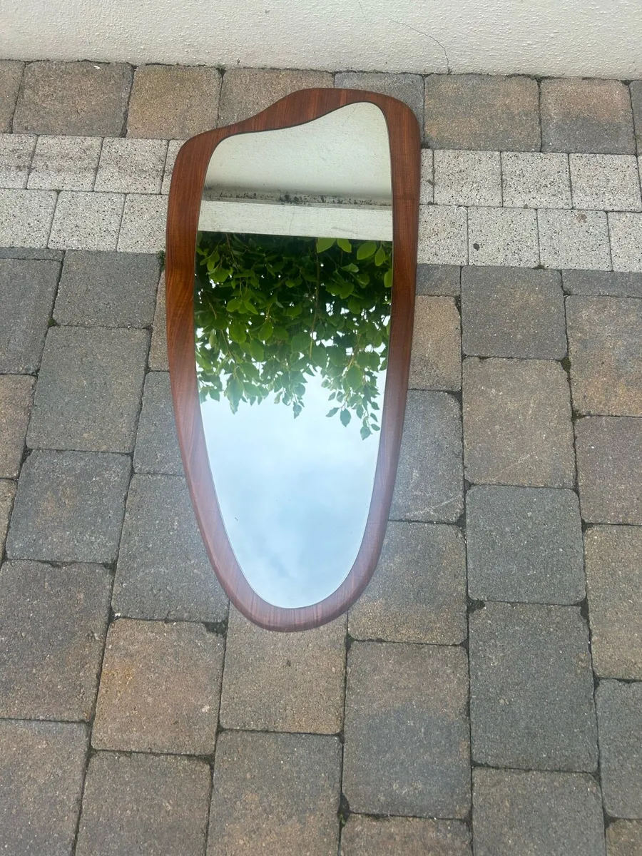 Mid century solid teak teardrop mirror retro - Image 2