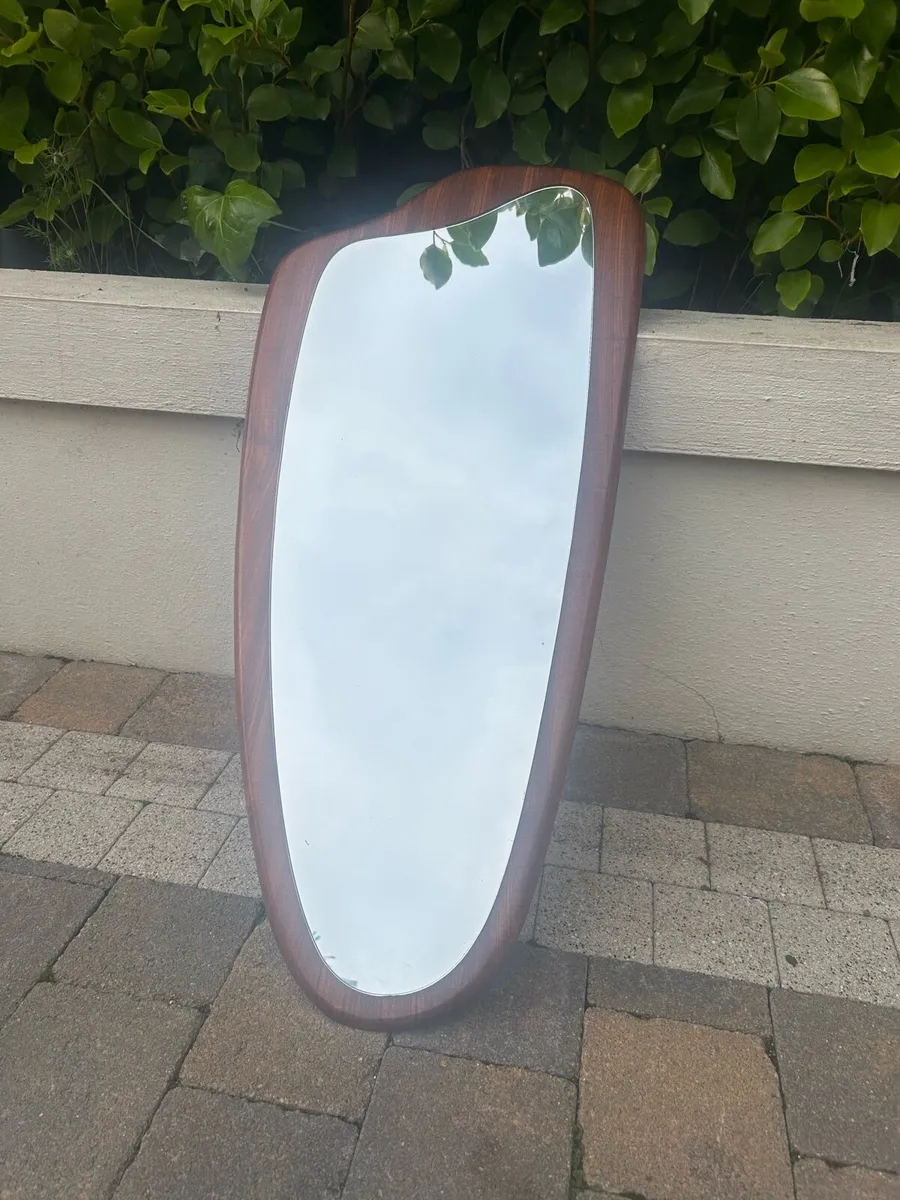Mid century solid teak teardrop mirror retro - Image 3