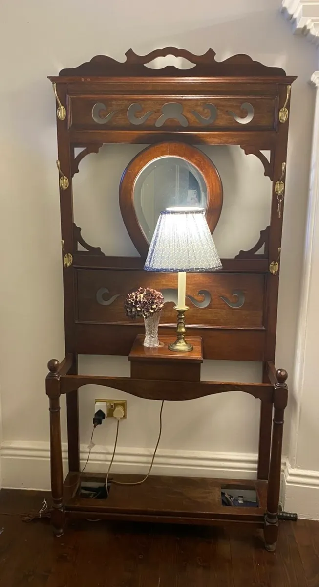 Antique hall stand with mirror - Image 1