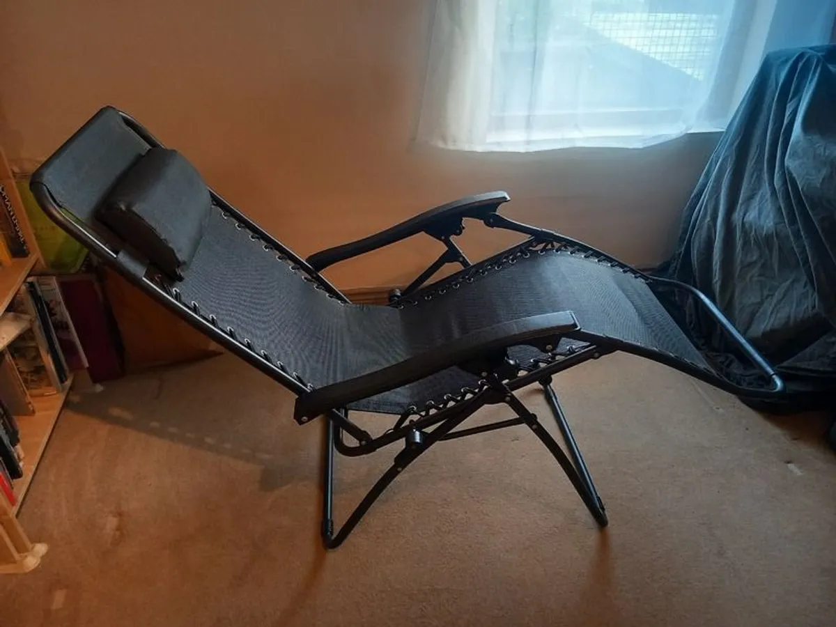 Folding Sun Lounger, Armed Reclining Lounge Chair - Image 2