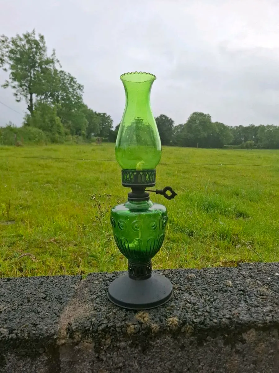 Green glass oil lamp postage possible