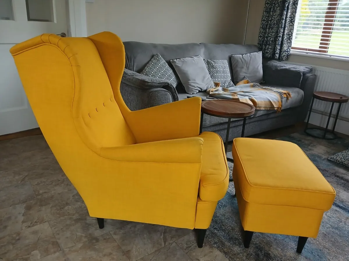 Classic IKEA Yellow Chair & Footstool - Image 1