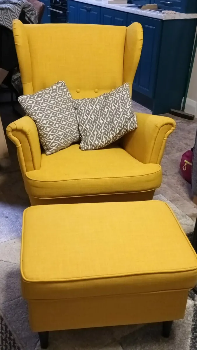 Classic IKEA Yellow Chair & Footstool - Image 2