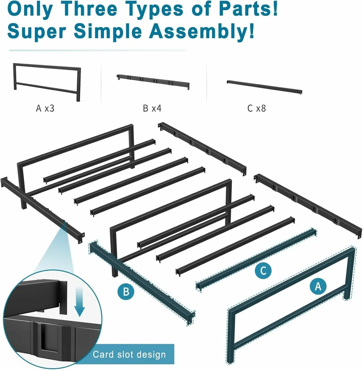 Single Bed Heavy Duty Steel Slats Storage 98x190cm - Image 2