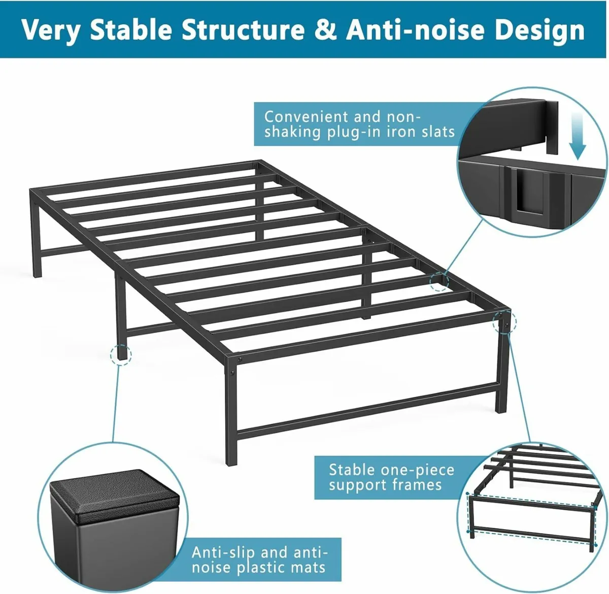 Single Bed Heavy Duty Steel Slats Storage 98x190cm - Image 4