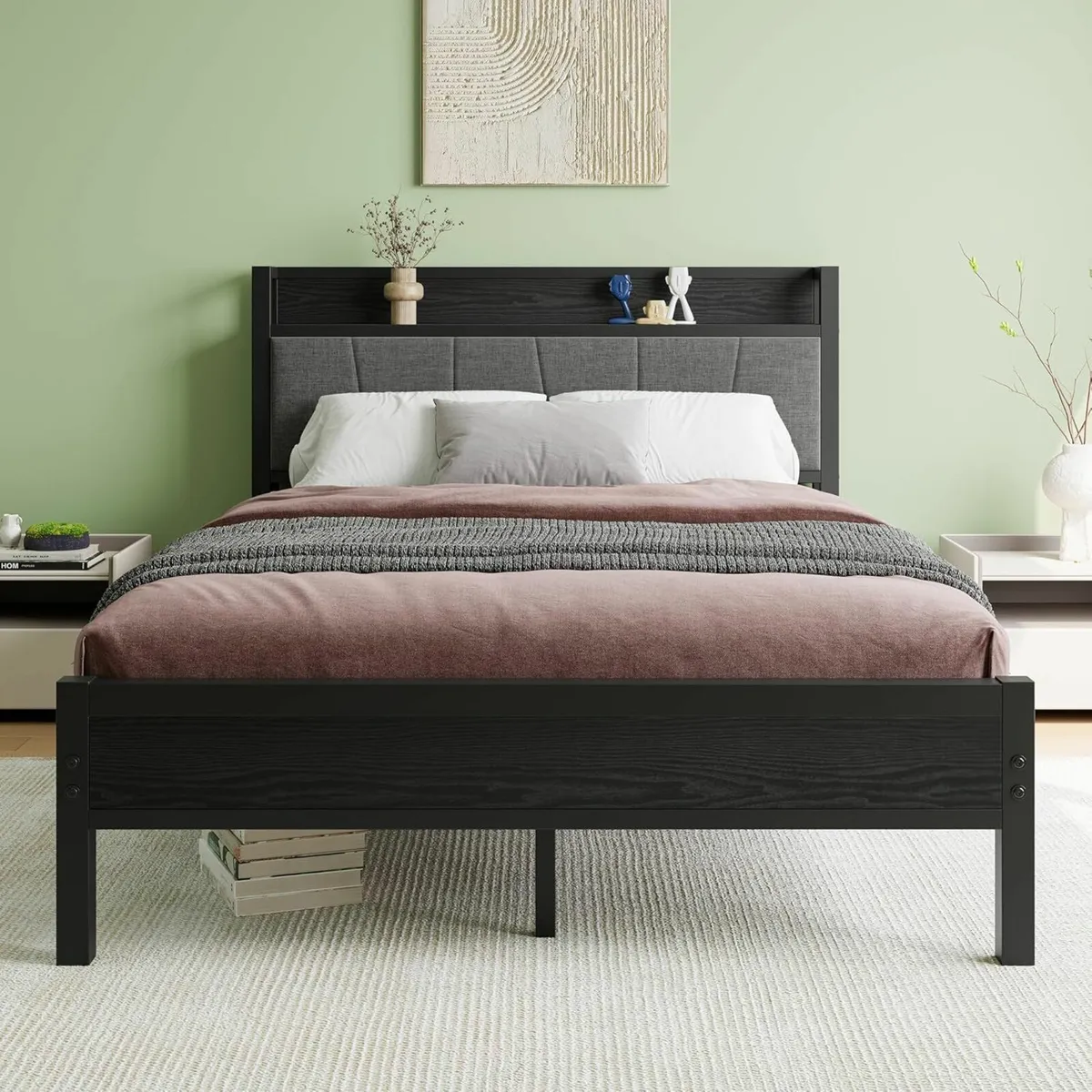 Double Bed Frames Storage Headboard 135x200cm - Image 1