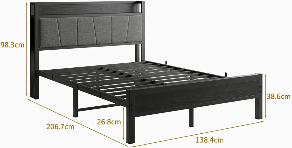 Double Bed Frames Storage Headboard 135x200cm - Image 4
