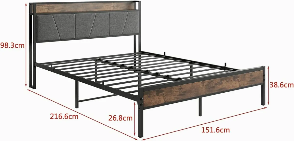 King Size Bed Frame Wooden Headboard 150x210cm - Image 2