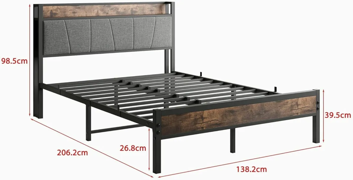Double Bed Frames Storage Headboard 135x200cm - Image 2