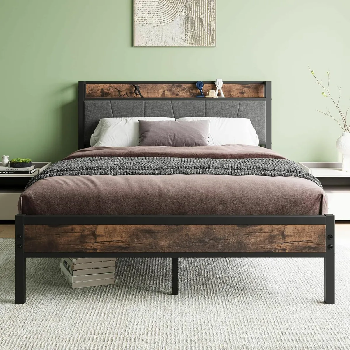 Double Bed Frames Storage Headboard 135x200cm - Image 3