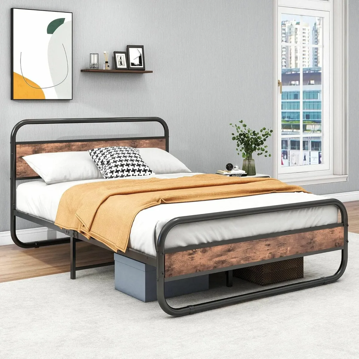 King Bed Frame Headboard Wooden Round 150x200cm - Image 1