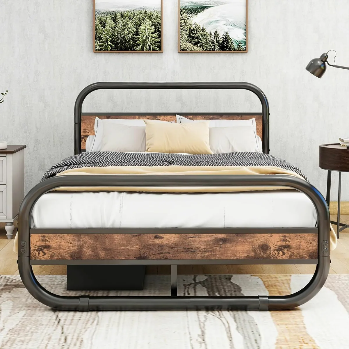 King Bed Frame Headboard Wooden Round 150x200cm - Image 4