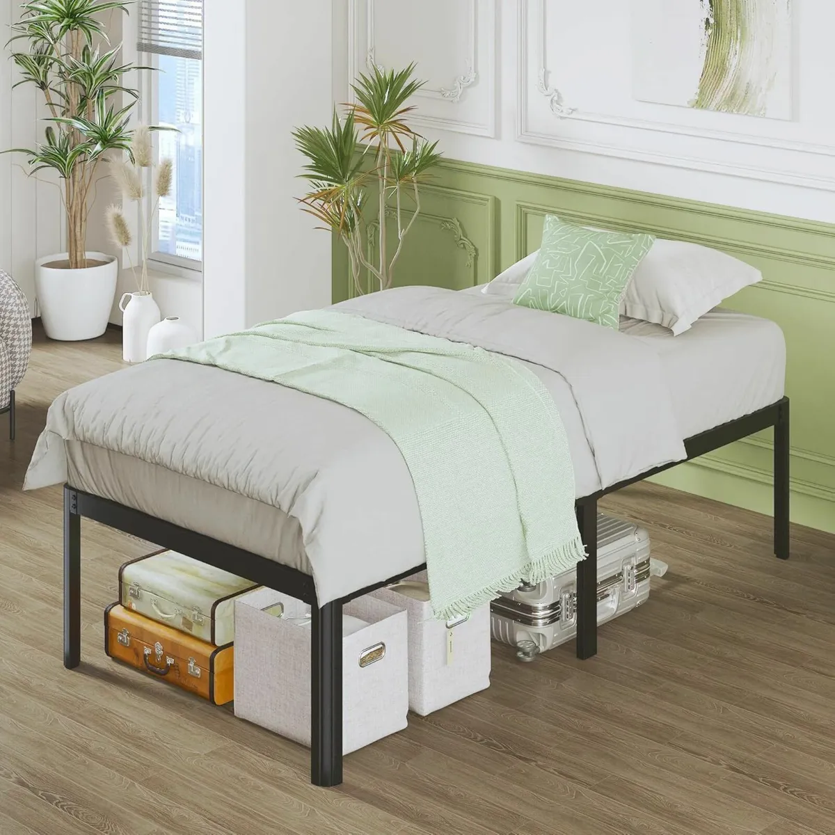High Single Bed Frames Metal Easy Assembly90x190cm - Image 1